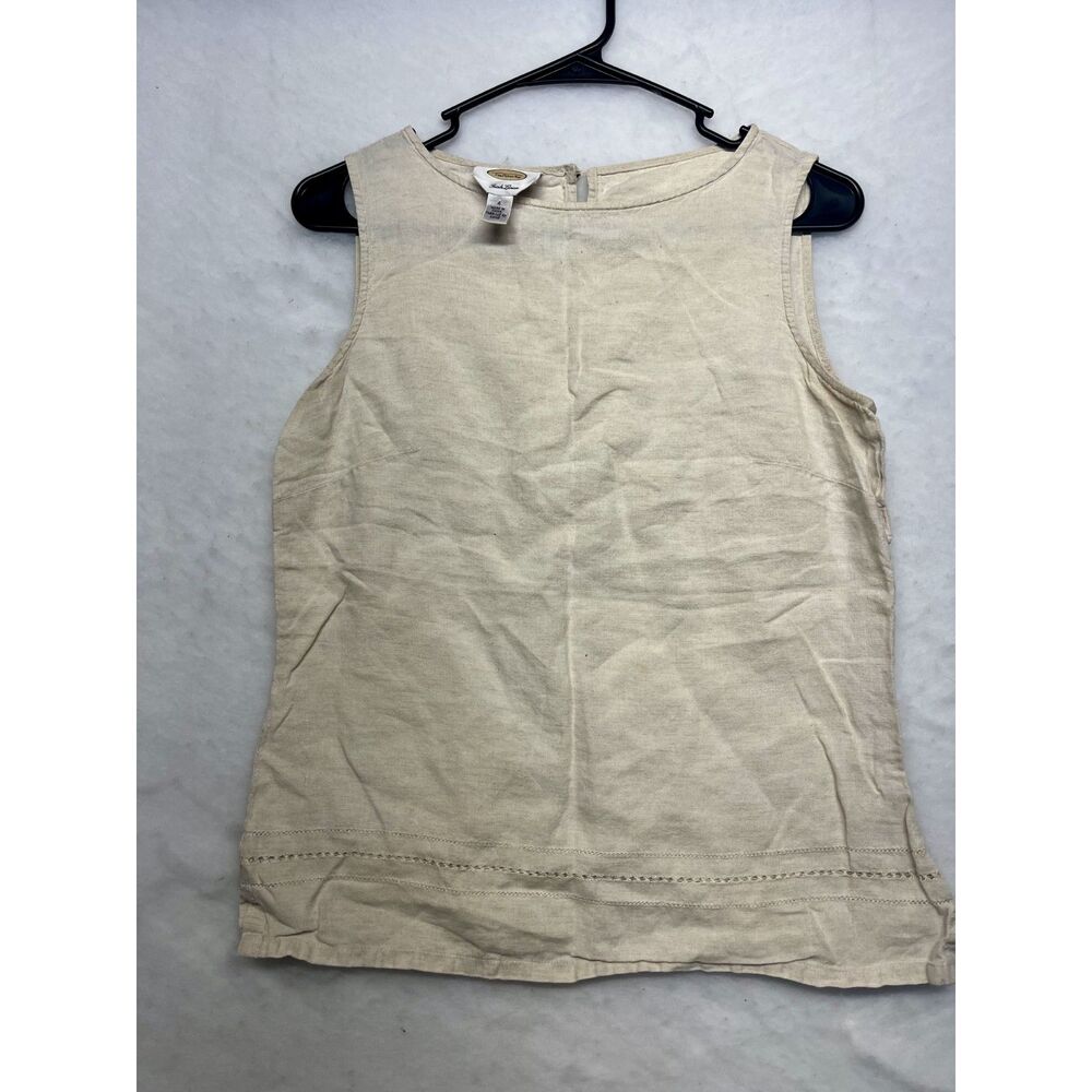 100% linen Talbots beige tank top with stitching details crewneck style size 4